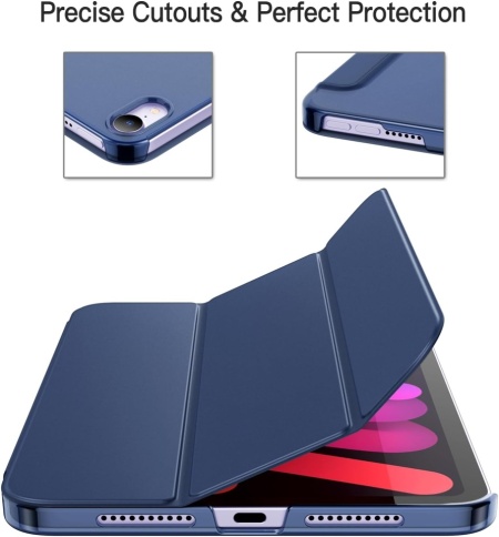 Husă de Protecție Tri-Fold pentru iPad mini 7 A17 Pro (2024) / iPad mini 6 (2021), Smart Cover cu Funcție Auto Sleep/Wake, Spate Mat Translucid, Albastru Închis (Navy Blue) - Img 7