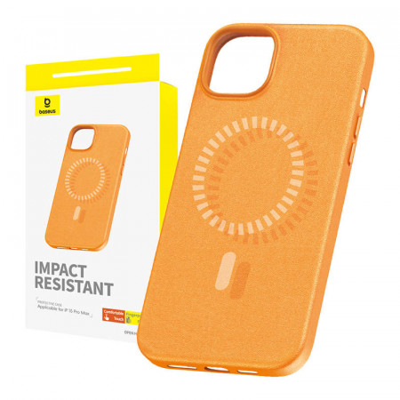 Husa magnetica pentru telefon pentru iPhone 15 ProMax Baseus Fauxther Series (portocaliu)