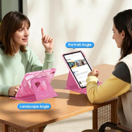 Husă Rotativă 360° Fintie pentru iPad 11 Gen (A16, 11") și iPad 10 Gen (10.9"), Suport Apple Pencil, Funcție Auto Sleep/Wake, Spate Hibrid PC+TPU, Roz cu Sclipici (Glittering Pink) - Img 4