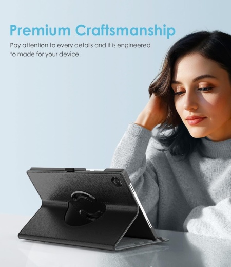 Husă Rotativă TiMOVO pentru Samsung Galaxy Tab A11+ / A11 Plus 11" (2025), Suport Pivotant 90° Orizontal / Vertical, Funcție Auto Sleep/Wake, Bandă Elastică, Piele Ecologică, Negru - Img 2
