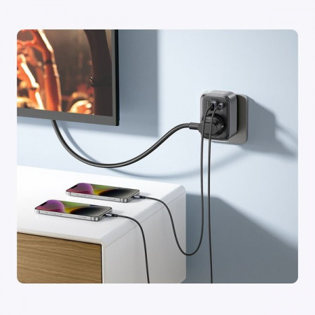 Incarcator de perete 30W (2xUSB/USB C/AC) / adaptor EU - EU 13A Ugreen CD314 - negru - Img 3