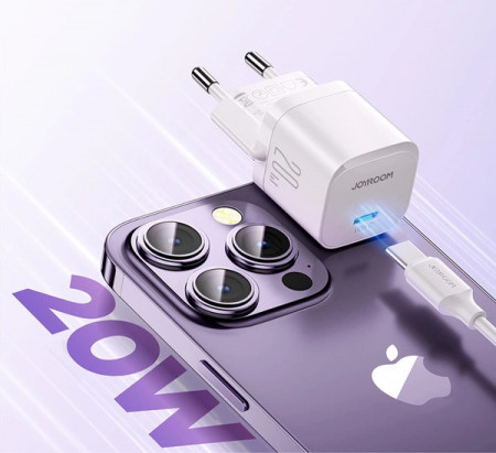 Incarcator de perete Joyroom JR-TCF02 USB-C PD 20W + cablu USB-C - alb - Img 3