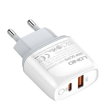 Incarcator de perete LDNIO A2424C, USB + USB-C, PD + QC 3.0, 20W (alb) - Img 2