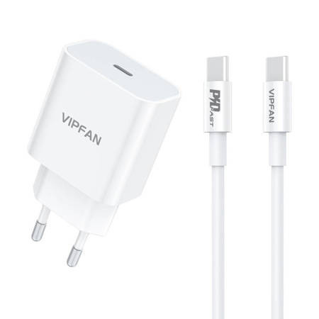 Incarcator de perete Vipfan E04, USB-C, 20W, QC 3.0 + cablu USB-C (alb)
