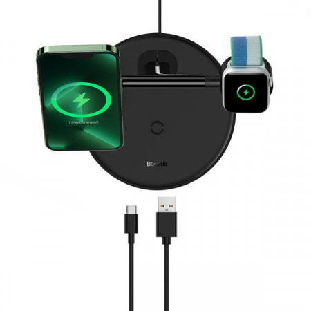 Incarcator magnetic 3 în 1 Baseus Swan cu cablu USB tip C 1 m negru (WXTE000101) - Img 4