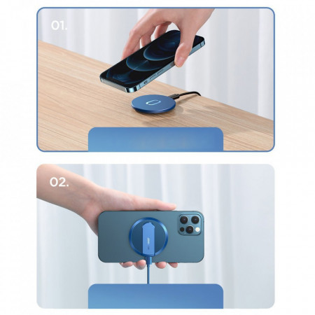 Incarcator Qi fara fir Joyroom 15 W pentru iPhone (compatibil MagSafe) + cablu USB tip C albastru (JR-A28) - Img 4