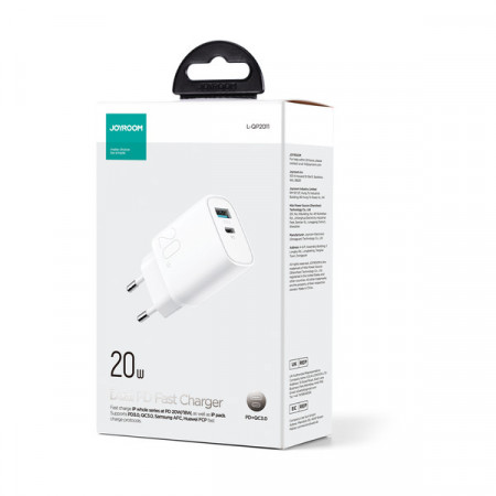 Incarcator rapid Joyroom USB-A QC3.0 / USB-C PD 20W alb (L-QP2011) - Img 2