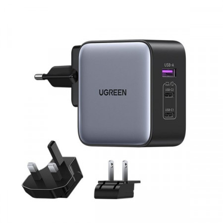 Incarcator rapid Ugreen GaN USB / 2xUSB C Adaptor 65W mufa UE / UK / SUA negru (CD296)