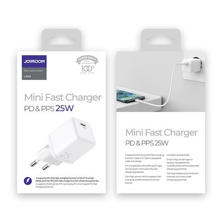 Incarcator retea Mini Joyroom L-P251, USB-C, 25W, 3A, Alb - Img 2