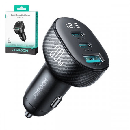 Joyroom JR-CCD04 30W 2x USB-C USB-A incarcator auto cu afisaj - negru - Img 3