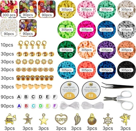 Kit Complet pentru Creare Brățări și Coliere din Mărgele de Lut Fimo (6084 Piese), Set DIY pentru Bijuterii cu Litere și Pandantive, Cadou Creativ pentru Fete - Img 4
