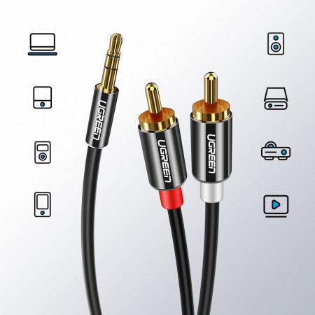 Mini jack 3,5 mm Ugreen - cablu 2RCA audio 3m negru (10590) - Img 2