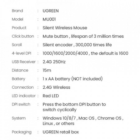 Mouse USB fara fir Ugreen green (MU001) - Img 2