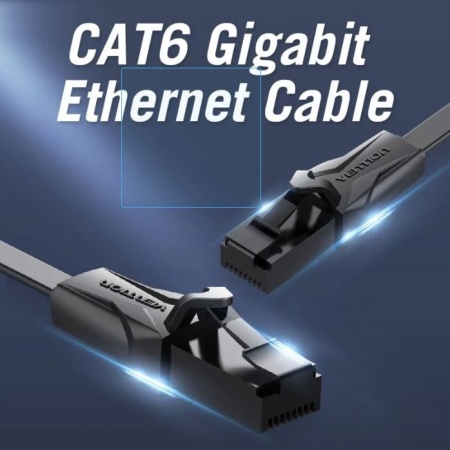 Patch Cord UTP Vention, Cat. 6, 30m, flat cable, conductor cupru - aluminiu, viteza max transfer 1 Gbps, invelis PVC, negru, "IBABT"  - Img 2