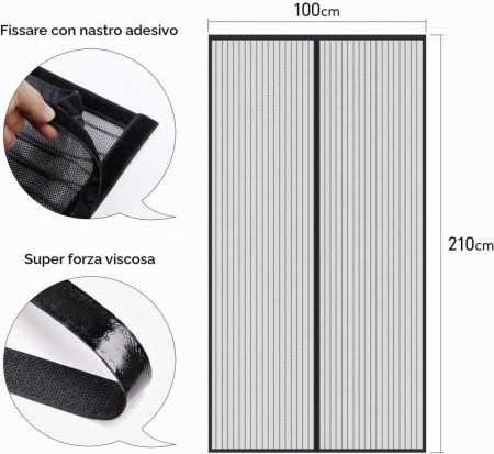 Plasă Anti-Insecte Magnetică pentru Ușă MYCARBON 100 x 210 cm, Închidere Automată cu Magneți, Montare cu Bandă Adezivă Fără Găurire, Negru - Img 5