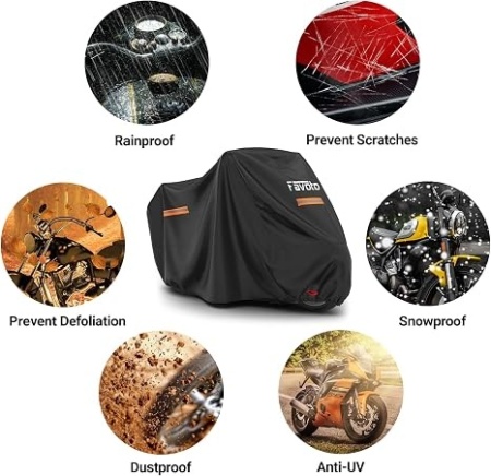 Prelata moto impermeabila Favoto 245x105x125 cm, husa protectie ploaie, soare, praf si zgarieturi, material rezistent cu fante blocare antifurt si benzi reflectorizante noapte, Negru - Img 3