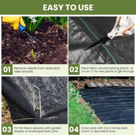 Rolă Geotextil Antiburuiene Velway 1x10m cu 30 Cuie de Fixare Incluse, Membrană Polipropilenă Heavy Duty pentru Grădină - Img 4