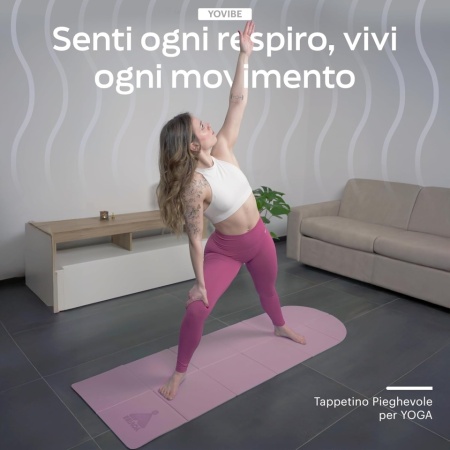 Saltea yoga și pilates profesională antialunecare YoVibe, 183 x 60 cm, pliabilă și impermeabilă, include prosop fitness și geantă de transport, roz - Img 6