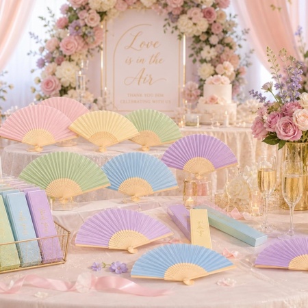 Set 12 evantaii pliabile din hârtie pastel, evantaie decorative pentru nuntă, petreceri și proiecte DIY, 6.5 inch - Img 5
