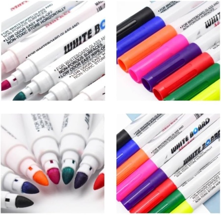 Set 12 Markere pentru Tablă Albă și Desene Plutitoare în Apă, Carioci Lavabile cu Cerneală Pe Bază de Apă, Multicolore - Img 3