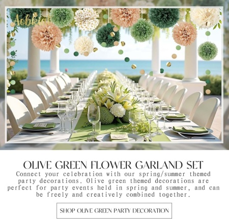 Set 15 Decorațiuni pentru Petrecere , Flori din Hârtie de TissU și Ghirlande cu Buline, Tematică Verde Smarald, Auriu și Maro, Pentru Baby Shower, Nuntă și Aniversări - Img 2