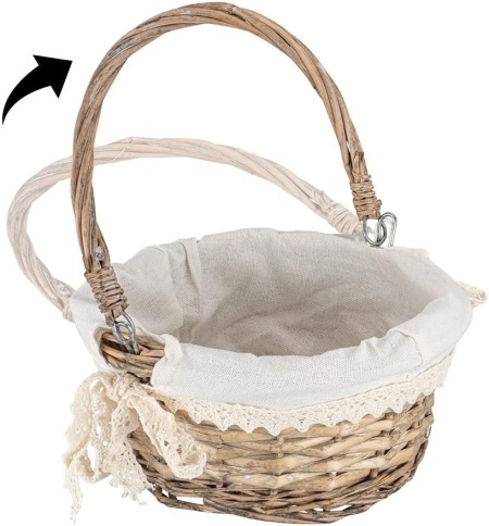 Set 2 Coșuri din Răchită Împletită Ideen mit Herz, Căptușeală Textilă Detașabilă cu Dantelă Croșetată, Mânere Mobile, Stil Shabby Chic / Vintage - Img 2
