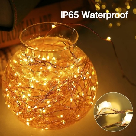 Set 2 Ghirlande Luminoase pe Fir de Cupru Argintat Suright (2 x 12m, 2 x 120 LED-uri, Lumină Alb Cald), Alimentare pe Baterii, Fir Rezistent la Apă, pentru Interior și Exterior - Img 7