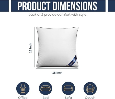 Set 2 perne decorative pentru umplutură Utopia Bedding, 45 x 45 cm (18x18 inch), umplutură siliconizată pufoasă, perne albe pentru canapea, fotoliu sau pat - Img 2