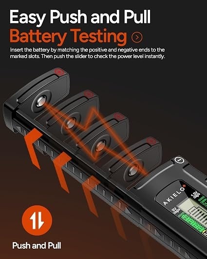 Set 2 testere digitale pentru baterii AKIELO+, ecran LCD, fără baterie necesară, verificator universal pentru AA, AAA, C, D, 9V și baterii tip pastilă (1.5V) - Img 5