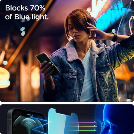 Set 2 x folie protectie SPIGEN GLAS.TR "EZ FIT" pentru IPHONE 13/13 PRO ANTIALBASTRU - Img 4