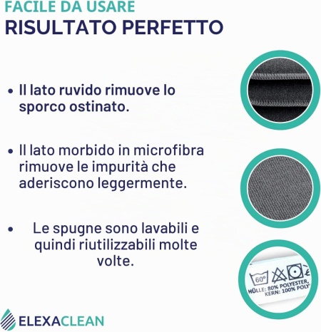 Set 3 Bureți de Vase cu Față Dublă ELEXACLEAN, 10 x 8 cm, Microfibră și Suprafață Abrazivă Anti-Zgârieturi, Lavabili la Mașină, Reutilizabili, Antracit - Img 6