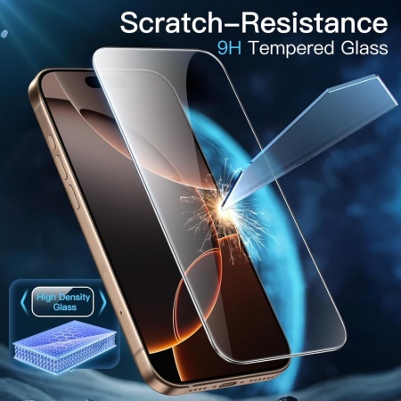 Set 3 Folii Sticlă Securizată JETech pentru iPhone 16 Pro Max 6.9", Duritate 9H, Margini Curbate 2.5D, Aplicator Inclus, Claritate HD - Img 4