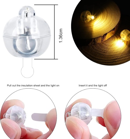 Set 30 Mini Lumini LED Decorative pentru Baloane și Lampioane, Lumină Albă Caldă, Diametru 1.3 cm (0.5 Inch), Peste 48 Ore Autonomie, Rezistente la Apă, Reutilizabile cu Baterii LR41 Incluse - Img 6