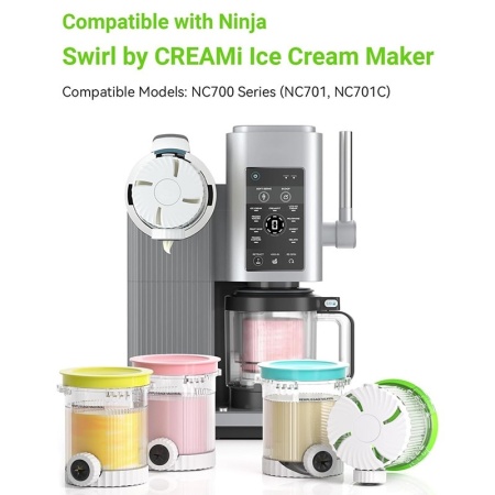 Set 4 recipiente pentru inghetata Typec Home compatibil cu seriile Ninja Swirl NC700 si NC701, BPA-free, 13.8x11.8x9.8cm, capace multicolore - Img 9