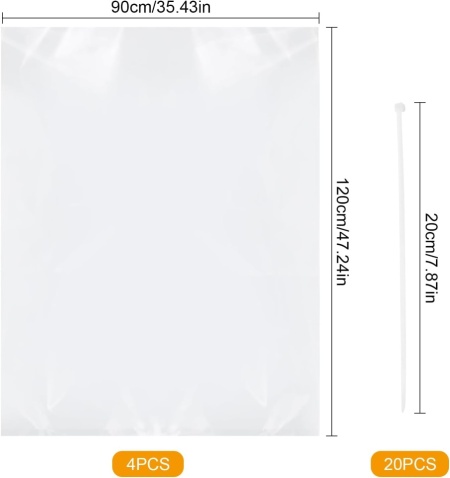 Set 4 Saci Uriași Transparenți din Plastic pentru Depozitare și Mutare Mobilier 90 x 120 cm, Pungi Mari Impermeabile și Anti-Praf din Polietilenă Rezistentă cu Coliere de Strângere (Zip Ties) Incluse, pentru Scaune, Valize, Pilote și Textile - Img 6