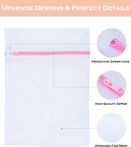 Set 5 Saci / Plase de Spălare pentru Mașina de Spălat și Organizare în Călătorii, Roz, Diverse Dimensiuni (M, XL), Fermoar Ascuns Protejat, pentru Lenjerie, Sutien, Încălțăminte și Haine Delicate - Img 6