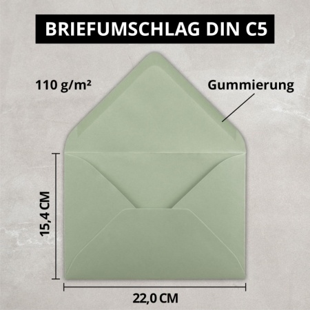 Set 50 Bucăți Plicuri DIN C5 Gustav Neuser FarbenFroh (Culoare Eucalyptus, 220 x 154 mm, 110 g/m²), Închidere Gumată, Fără Geam, pentru Invitații și Felicitări - Img 3