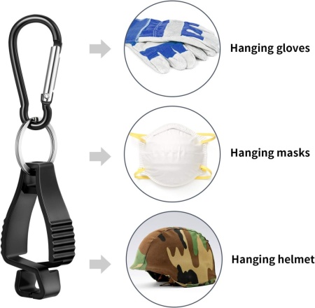 Set 6 Cleme Suport pentru Mănuși de Protecție cu Carabină, Clemă cu Dinți Întrepătrunși și Desprindere de Siguranță, Prindere pe Curea, Negru - Img 3