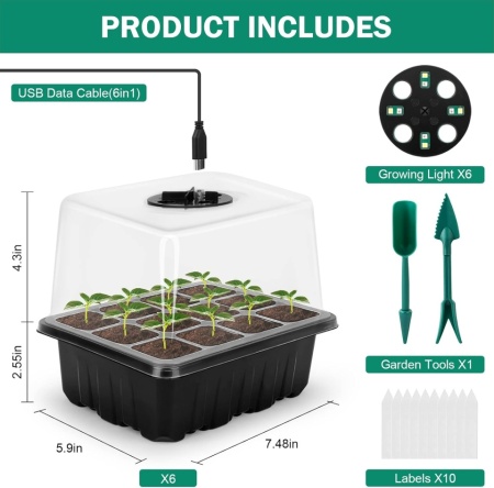 Set 6 Tavă Germinare Semințe RIOGOO cu Lumină LED, Control Inteligent, Luminozitate și Umiditate Reglabile, Kit Complet Mini-Seră - Img 7