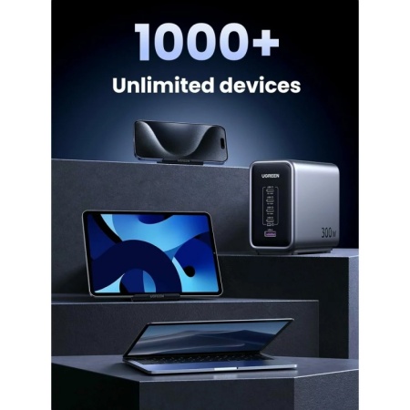 Statie de incarcare Ugreen Nexode 300W, GaN, 4x USB-C, 1x USB-A, cu cablu incarcare inclus, Gri - Img 6