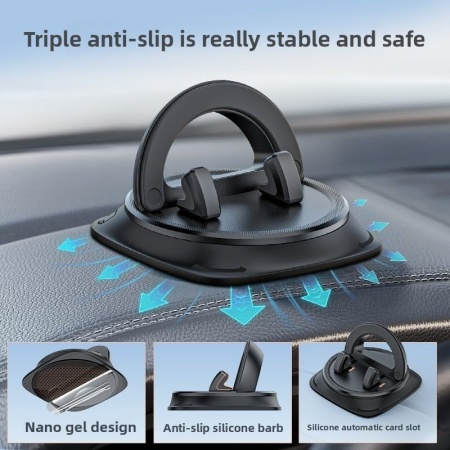 Suport Auto pentru Telefon Rotativ la 360° pe Bord, Montare cu Nano-Gel Anti-Alunecare Fără Blocarea Grilei de Ventilație, Operare cu o Singură Mână, Compatibil Universal cu Smartphone-uri 4–7 Inch, Negru (Black) - Img 8