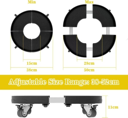 Suport Mobil Telescopic pentru Ghivece și Umbrele VIBINHO, Diametru Reglabil 38-50 cm, Capacitate 200 kg, Roți Pivotante la 360° cu Frână, Rezistent la Intemperii, Negru - Img 7