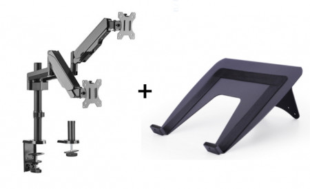 Suport monitor si laptop format din Suport 2 monitoare Gas Spring Dual Arm Blackmount MNT16-2 si Adaptor Laptop 7525