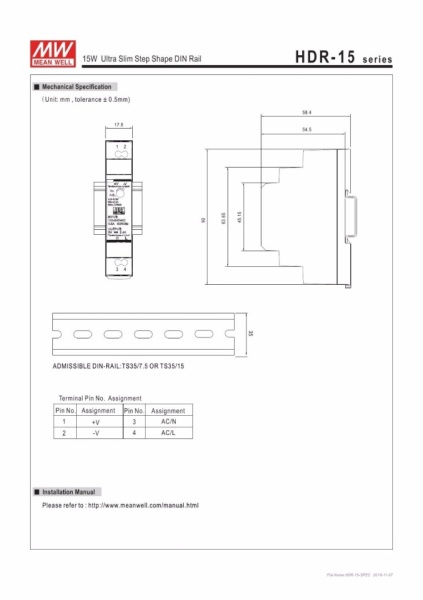 Sursă de Alimentare Ultra-Slim pe Șină DIN MEAN WELL HDR-15-12, 12V 1.25A 15W, Format Compact 1SU, Tensiune Universală 85-264 VAC, Sursă in Comutație pentru Automatizări și Tablouri Electrice - Img 3
