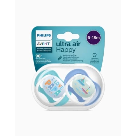 Suzete Ultra Air Happy Philips Avent 6-18 luni, 2 suzete albastre Fantasy - Img 1