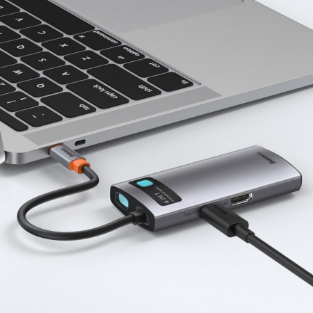 Adaptor/Hub Baseus Metal Gleam 4in1 USB Type C - USB Type C Power Delivery 100 W / HDMI 4K 30 Hz / 1x USB 3.2 Gen 1 / 1x USB 2.0 (CAHUB-CY0G) - Img 2