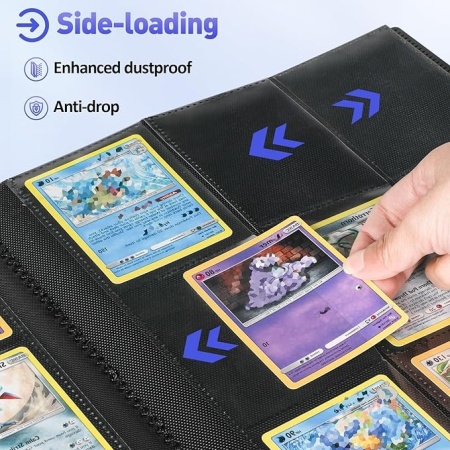 Album carti de colectie, 432 buzunare, 24 file fata-verso, 9 buzunare pe pagina, incarcare laterala (Side-Loading), compatibil Pokemon, Magic The Gathering, Yu-Gi-Oh, Negru - Img 5