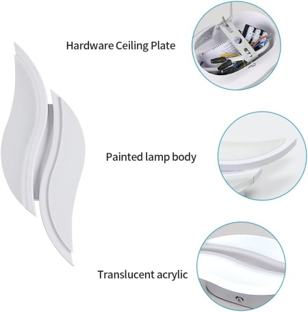 Aplice LED de Perete pentru Interior 12W, Alb Rece 6500K, 1350 Lumeni, Lungime 29 cm, Design Modern din Aluminiu și Acril, Clasa Energetică E (Alb) - Img 5