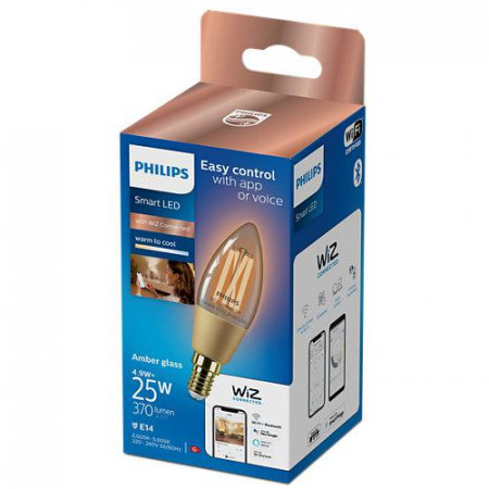 Bec LED inteligent vintage PHILIPS 000008719514372085, filament chihlimbariu, Wi-Fi, Bluetooth, C35, E14, 4.9 W, 370 lm, 2000-5000 K - Img 2