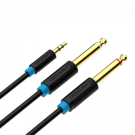Cablu audio 3,5 mm TRS tata la 2x 6,35 mm tata 1 m Vention BACBF Negru - Img 3